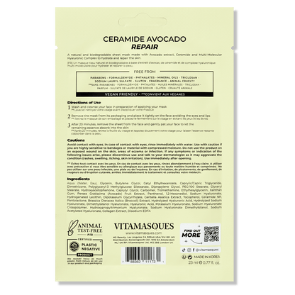 Ceramide Avocado Repair Face Sheet Mask, designed to hydrate and repair with natural ingredients. Discover ocean friendly skincare brands at Eco Skincare.